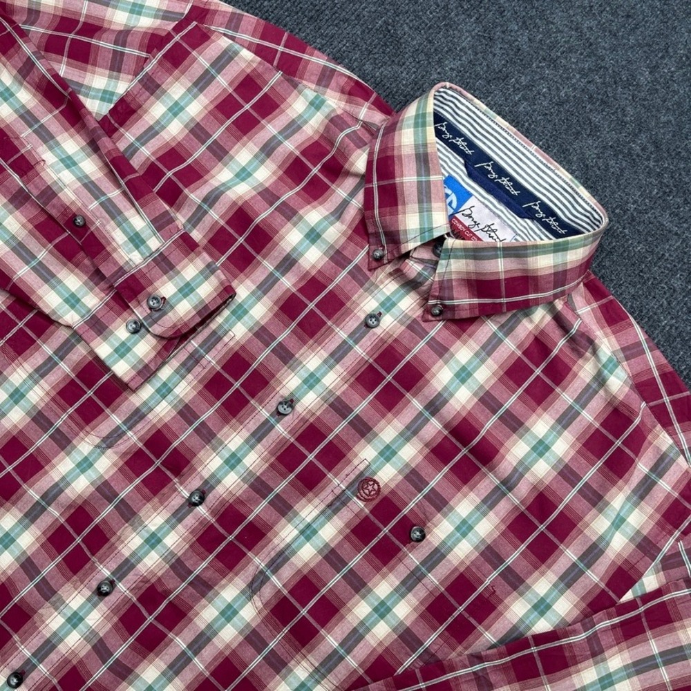 Wrangler George Strait Cowboy Cut Plaid Shirt XL Burgundy Western MGSR054